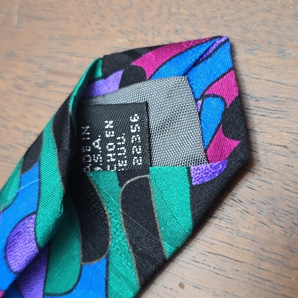 ADOLFO COUTURE 56.5" Tie Geometric Blue Green Black Pink Purple - Picture 2 of 3